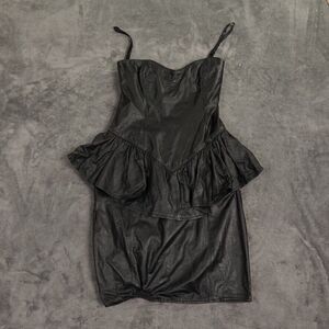 Wilson‎ Leather Dress Womens Small Black Peplum Mini Sweatheart Goth Whimsigoth